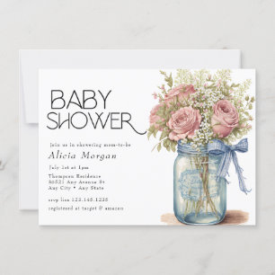 Invitation Pot Mason   Baby shower Roses roses