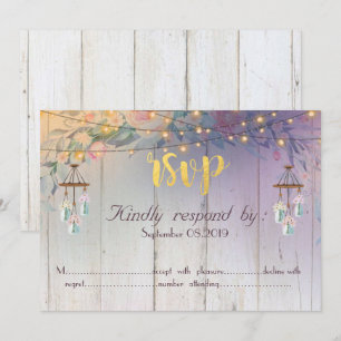 Invitation Pot Mason, Fleurs, Réponse RSVP en bois