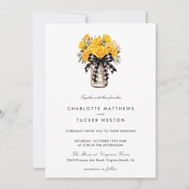 Invitation Pot Mason | Floral Country Rustic Mariage (Devant)