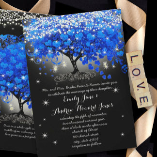 Invitation Pot Mason Jar Royal Blue à Feuille de Coeur sur Fo