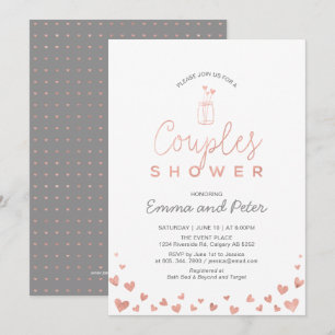 Invitation Pot Mason, Mariage de Couple Rose Gold & Gris Douc