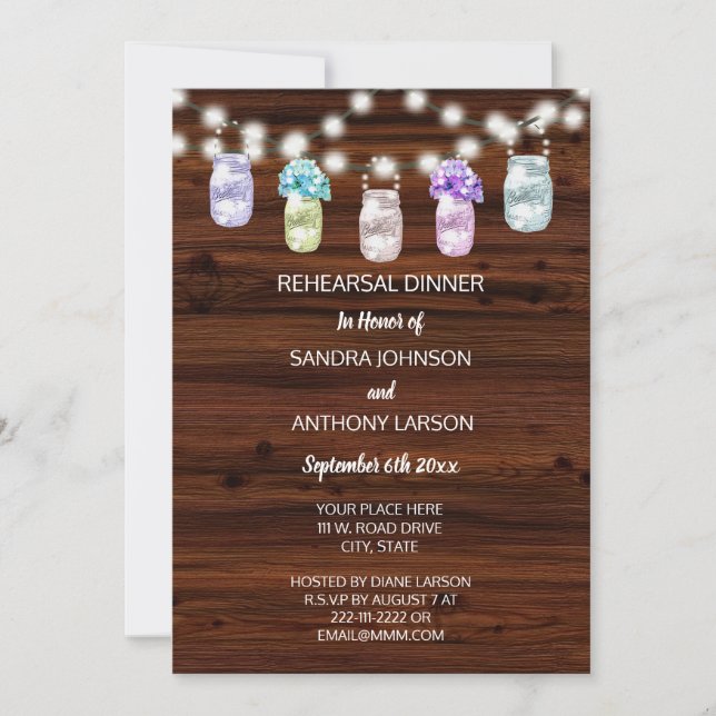 Invitation Pot Mason Rustique Avec Mariage De Répétition Lumi (Devant)