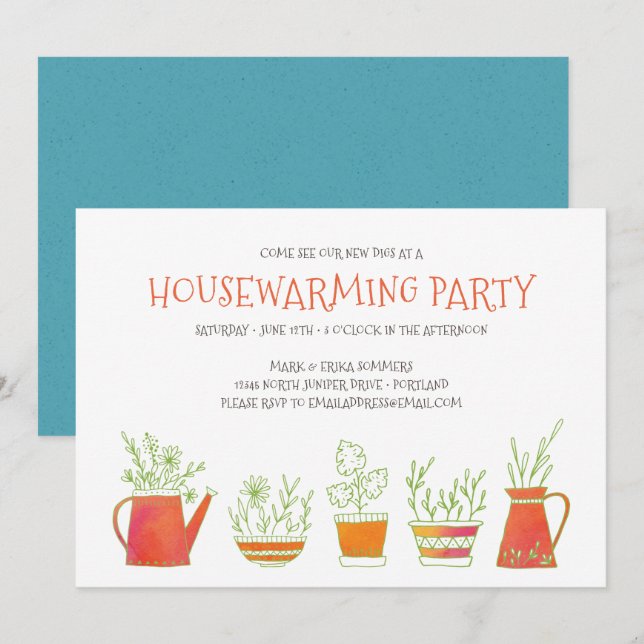 Invitation Poterie et Parti Plante du réchauffement du foyer (Devant / Derrière)