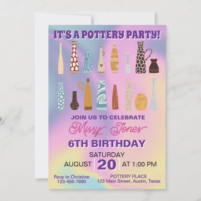 Invitation Poterie fête d'anniversaire (Devant)