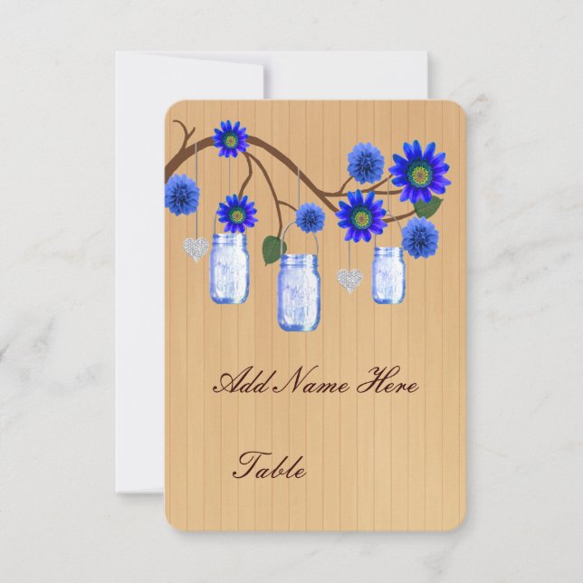 Invitation Pots Mason Jars Bleus Rustiques de Table pour Cart (Devant)