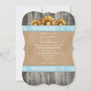 Invitation Poudre Bleu Brown Rustique Mariage de tournesol