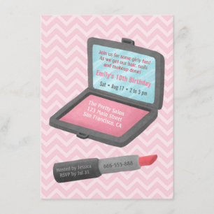 Invitation Poudre de maquillage et bâton à lèvres filles fête