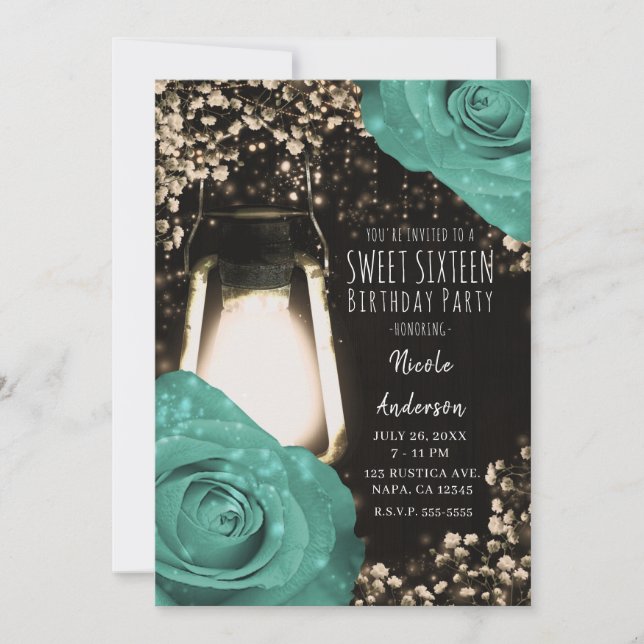 Invitation Poudre rustique Monnaie Vert Roses doux 16 (Devant)