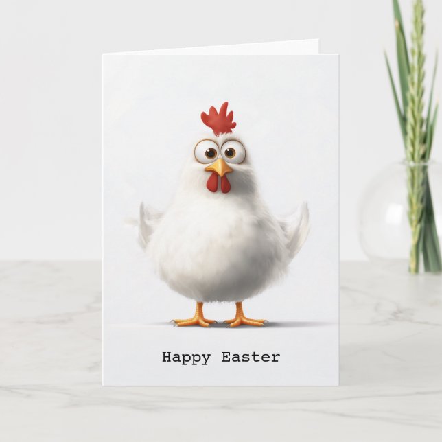Invitation Poulet de caricature adorable avec Plumes blanches (Devant)