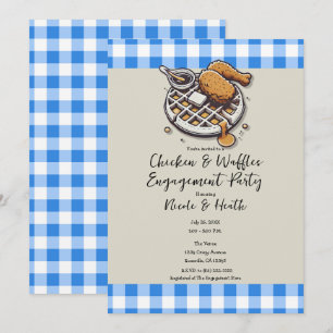 Invitation Poulet et gaufres frits Blue Engagement Party