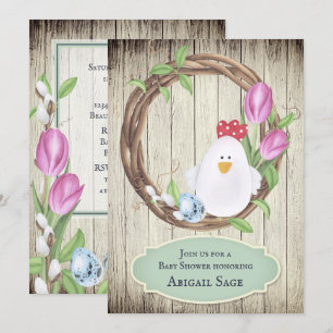 Invitation Poulet mignon, Oeufs, Serre et Tulipes Baby shower