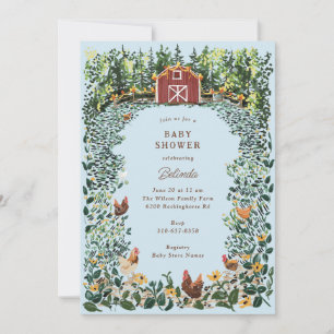 Invitation Poulets à la grange Baby shower agricole de charme
