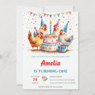 Invitation Poulets de fête à l'aquarelle Ferme Anniversaire