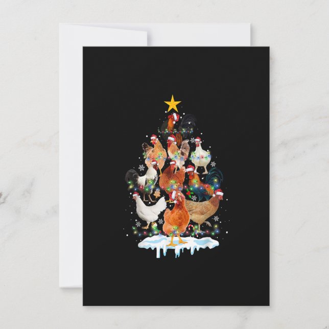 Invitation Poulets de Noël Lumières Arbre Drôle Amoureux de p (Devant)