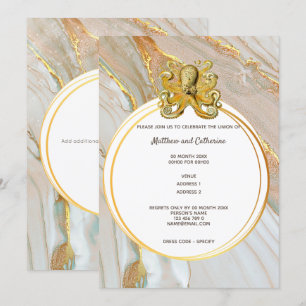 Invitation Poulpe marbre aquarelle géométrique marin océan