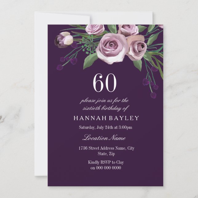 Invitation Poupée d'aubergine Rose femmes 60e anniversaire (Devant)