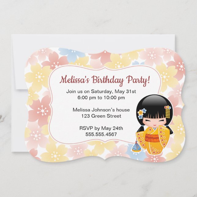 Invitation Poupée Kokeshi d'été - Soirée d'anniversaire Geish (Devant)