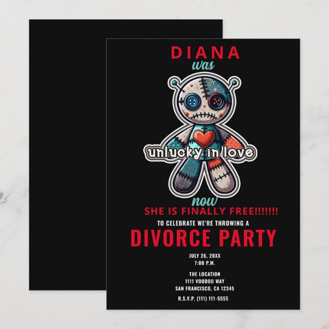 Invitation Poupée Ours VOODOO Triste MALCHANCEUX en AMOUR Fêt (Devant / Derrière)