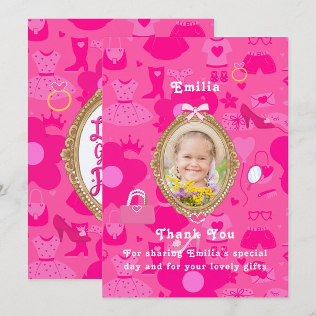 Invitation Poupée rétro rose Girly Allons faire la fête Anniv (Devant / Derrière)