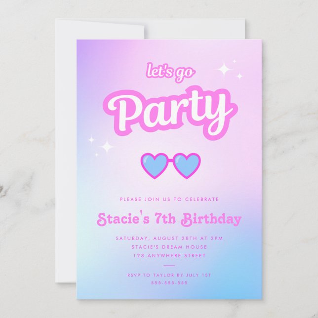 Invitation Poupée rose Malibu Fille Allons faire la fête Anni (Devant)