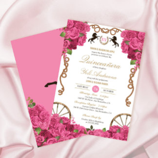 Invitation Poupée rose Roses Ouest Charra Quinceañera