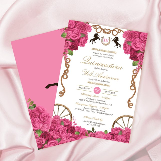 Invitation Poupée rose Roses Ouest Charra Quinceañera (Créateur téléchargé)