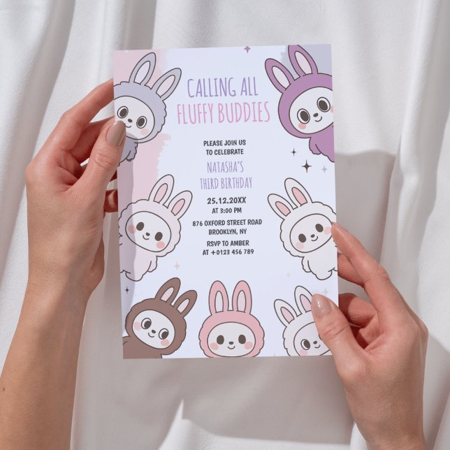 Invitation Poupées Fluffées Pastel Bunny à thème Anniversaire (Créateur téléchargé)