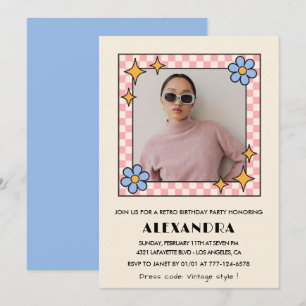 Invitation pour 18 ans Retro Groovy Fleur Bleue