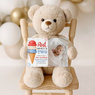 Invitation pour 2e anniversaire Rouge Blanc et Deu