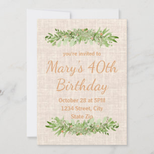 Invitation pour 40 ans – Linen Greenery Quarante