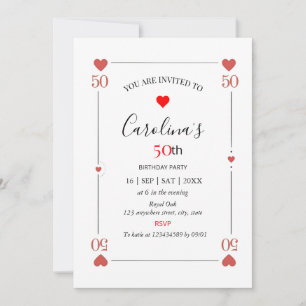 Invitation pour 50e anniversaire carte à jouer cas