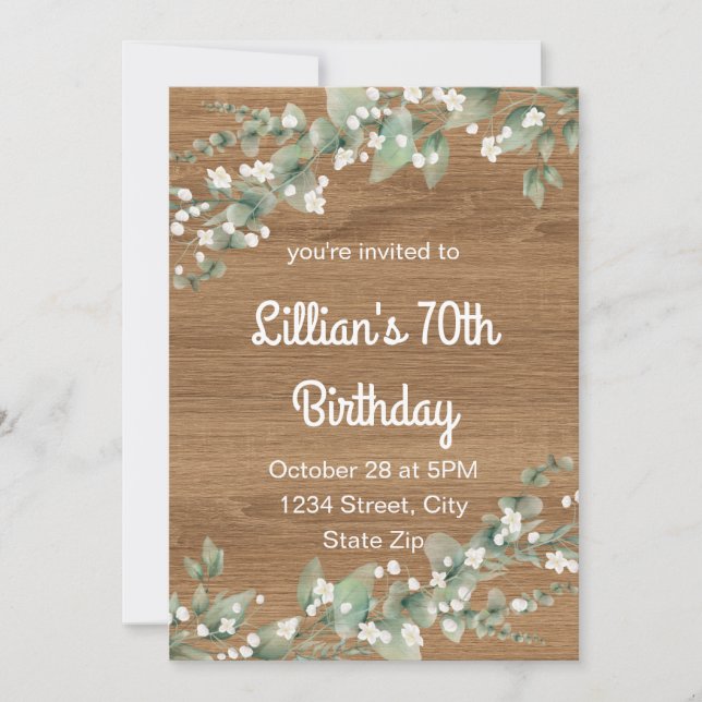 Invitation pour 70e anniversaire – Rustique avec v (Devant)