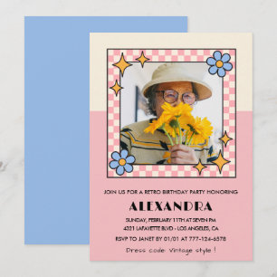 Invitation pour 85e anniversaire Fleurs roses rétr