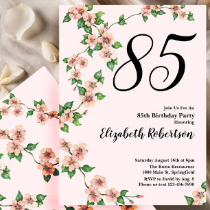 Invitation pour 85e anniversaire florale en rose p