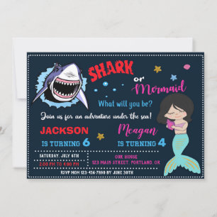 Invitation pour anniversaire de requin et sirène