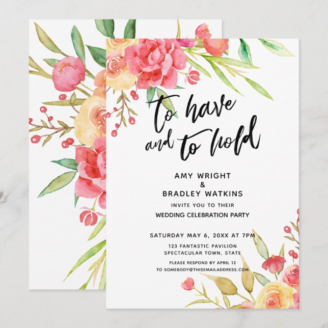 Invitation Pour avoir et garder Fleurs Boho Réception de Mari (Devant / Derrière)