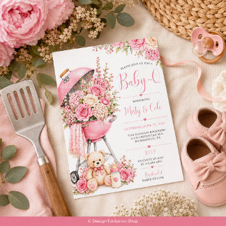 Invitation pour Baby-Q Floral Rose pour Baby Showe