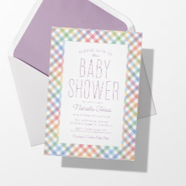 Invitation pour baby shower à carreaux arc-en-ciel