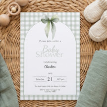 Invitation pour Baby Shower à carreaux Vert Sauge
