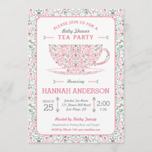 Invitation pour Baby Shower à la tasse de thé rose