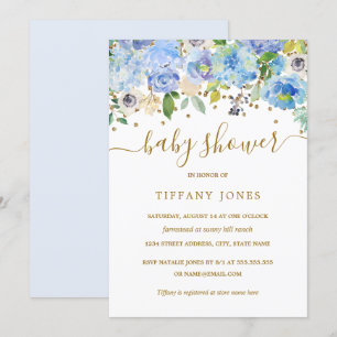 Invitation pour Baby Shower à motif floral bleu do
