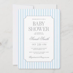 Invitation pour Baby Shower à rayures bleues