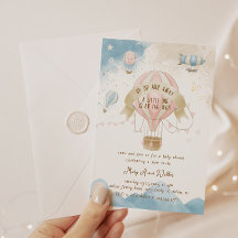 Invitation pour Baby Shower au thème Montgolfière