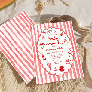 Invitation pour Baby Shower avec des rayures dessi