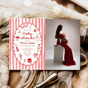Invitation pour Baby Shower avec des rayures dessi