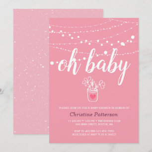 Invitation pour baby shower avec guirlandes rose e