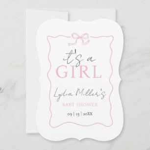 Invitation pour Baby Shower avec un Nœud Rose, Fêt