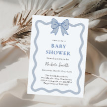 Invitation pour Baby Shower avec un Nœud Ruban Ble