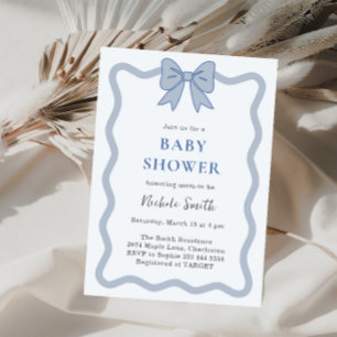 Invitation pour Baby Shower avec un Nœud Ruban Ble