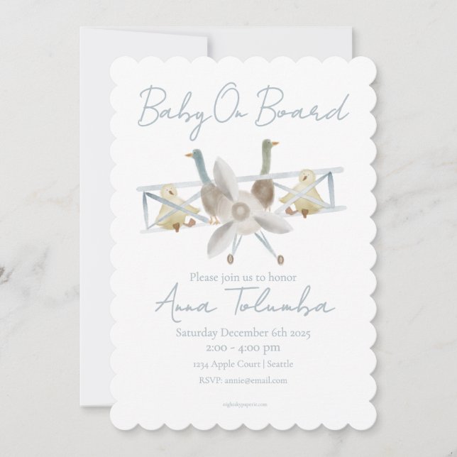 Invitation pour Baby Shower Avion Bleu (Devant)